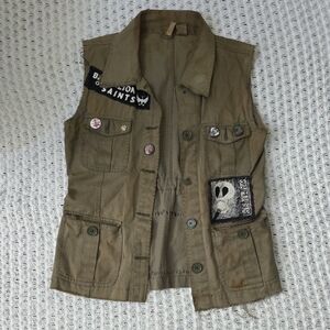 Vintage Military Style Rock Band Grunge Olive Green Vest by Punch